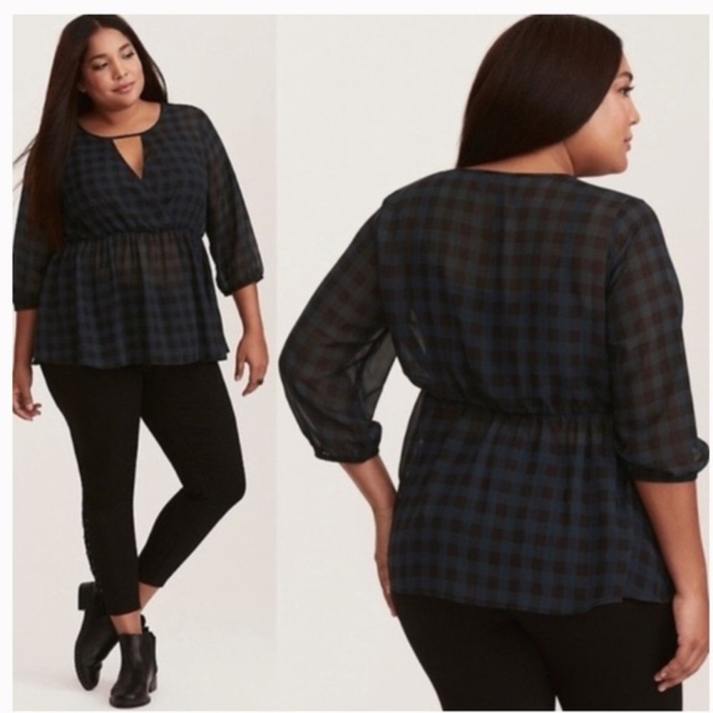 TORRID | sheer buffalo plaid green blouse